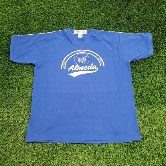 Vintage 80s Almenda Bobcat Shirt L/XL 21x25 Blue Elementary - Picture 1 of 16